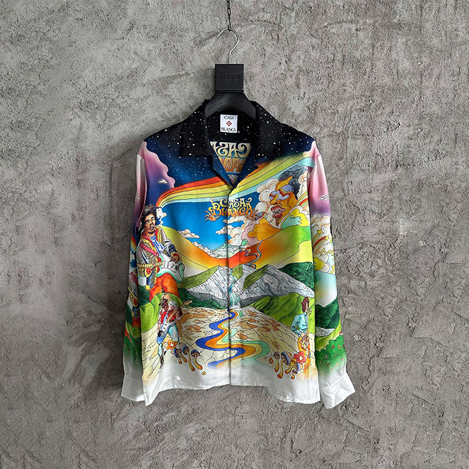casablanca psychedelic river print silk long-sleeve shirt